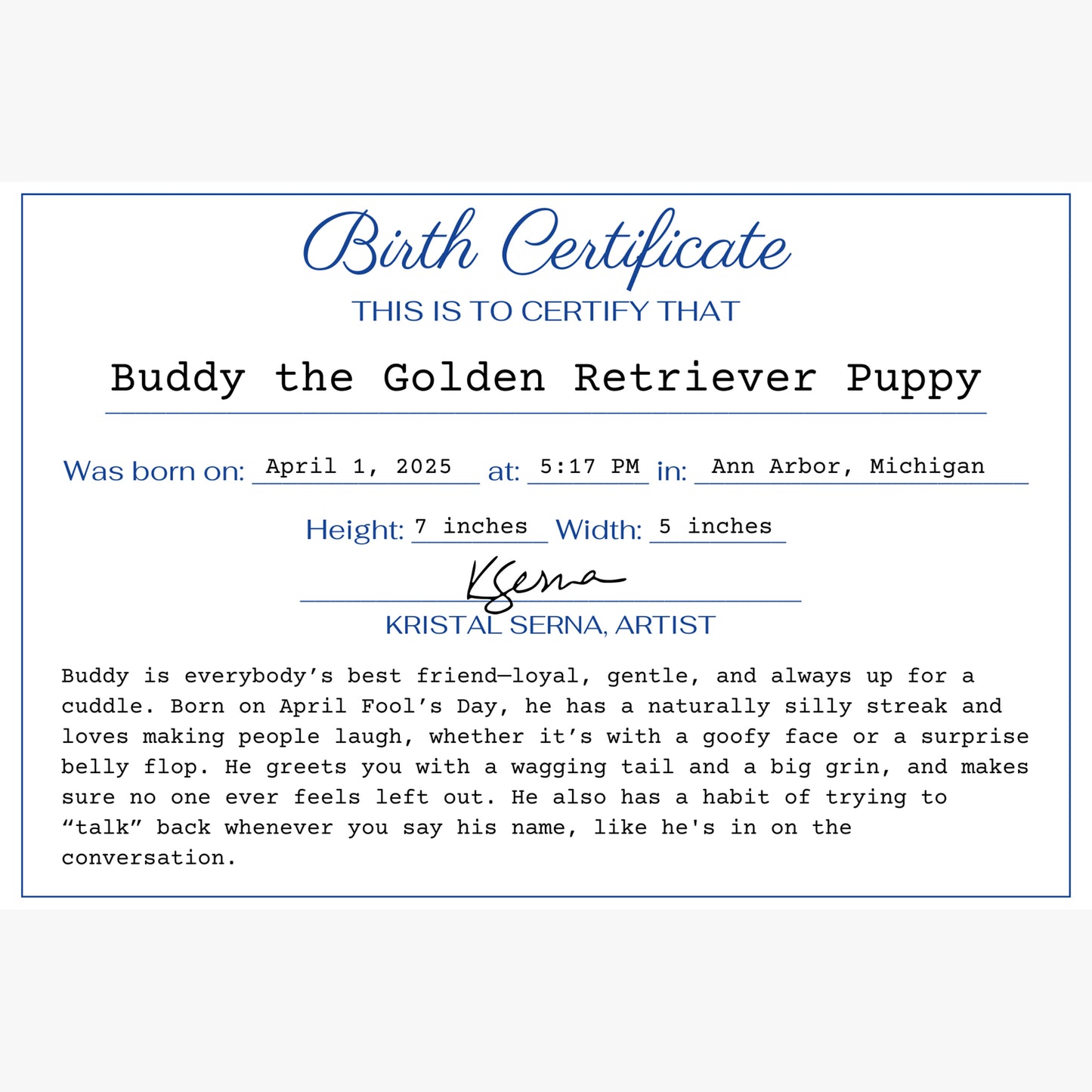 Buddy the Golden Retriever Puppy Acrylic Painting, 5x7"