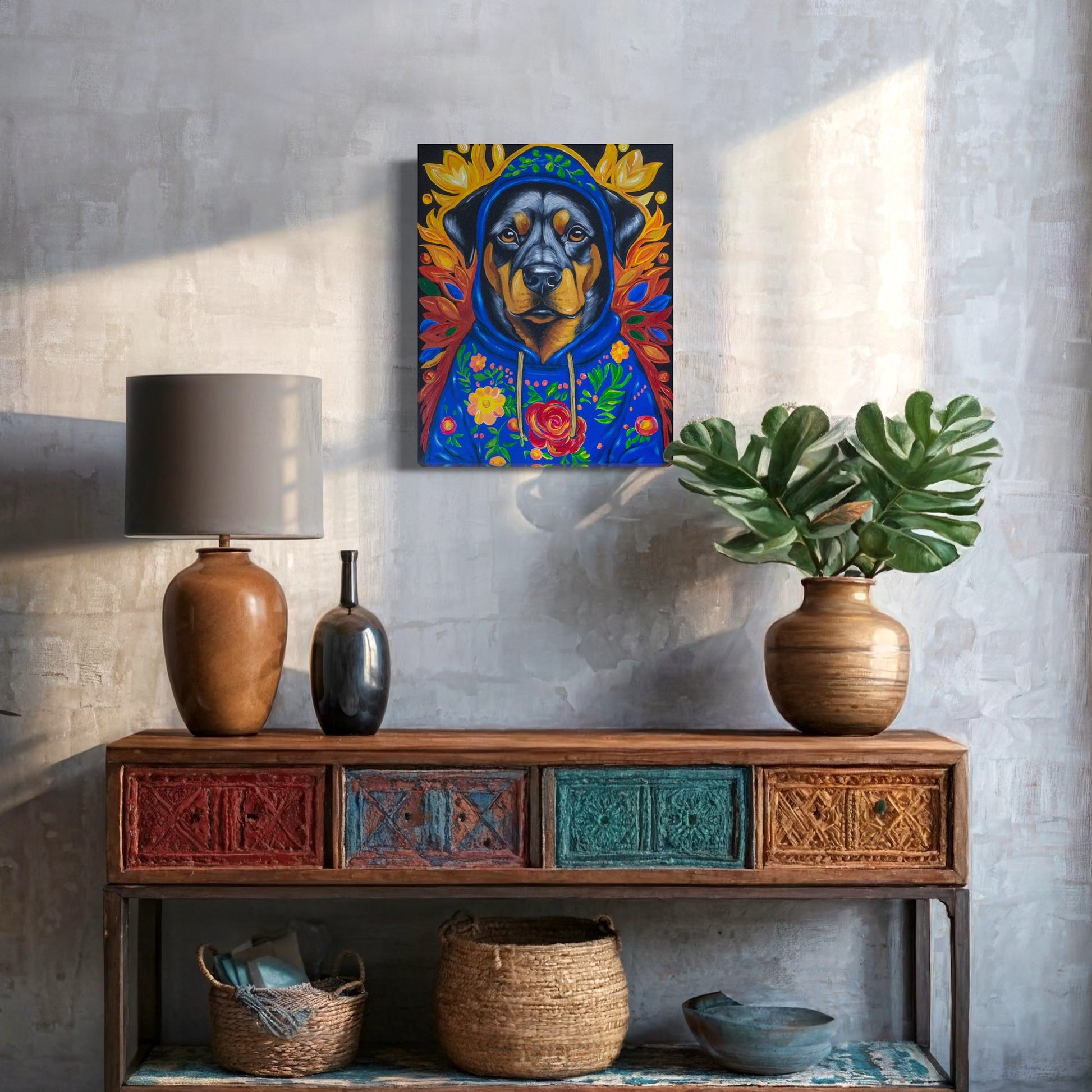 Buster the Rottweiler Acrylic Painting, 16x20" - Kristal Serna, Fine Artist