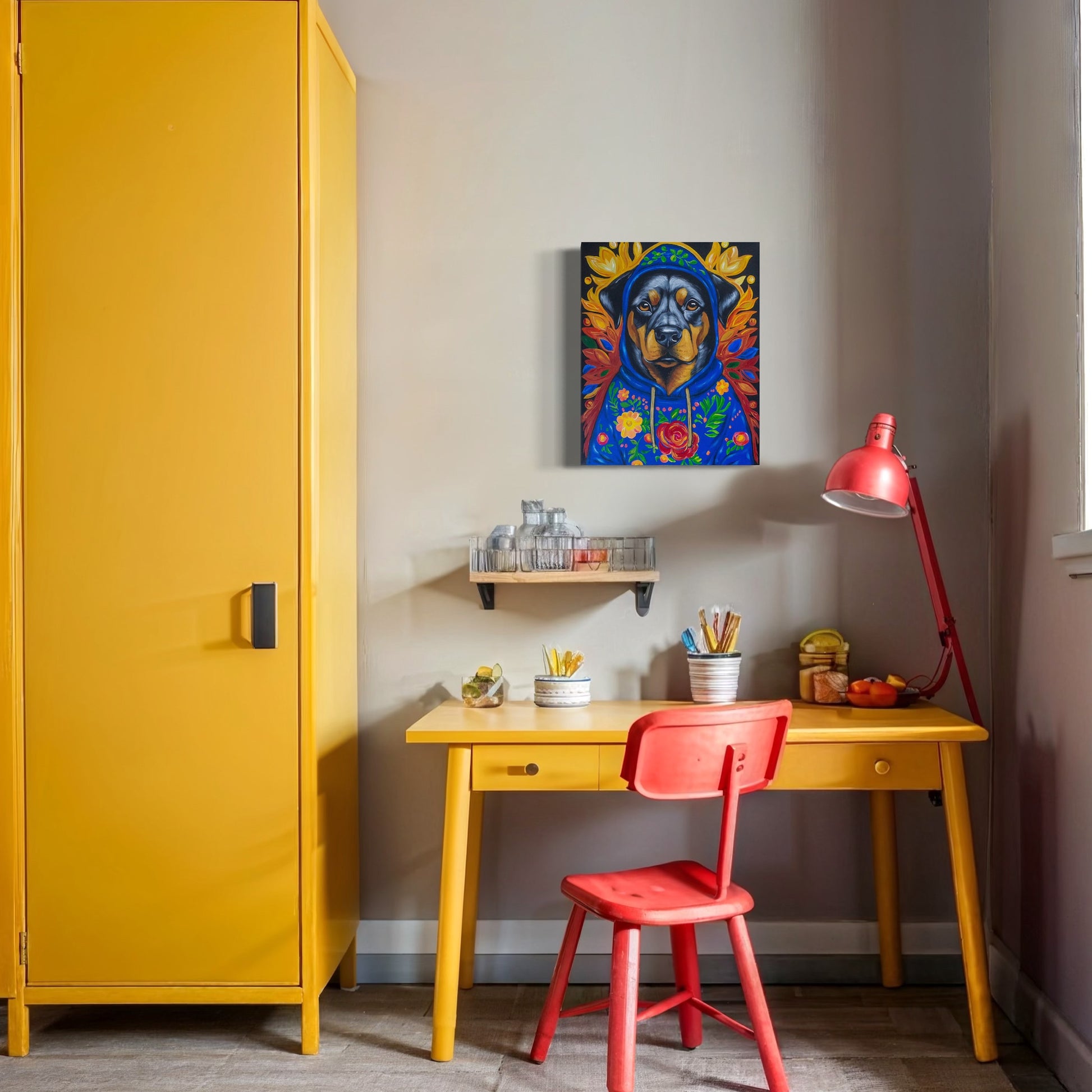 Buster the Rottweiler Acrylic Painting, 16x20" - Kristal Serna, Fine Artist