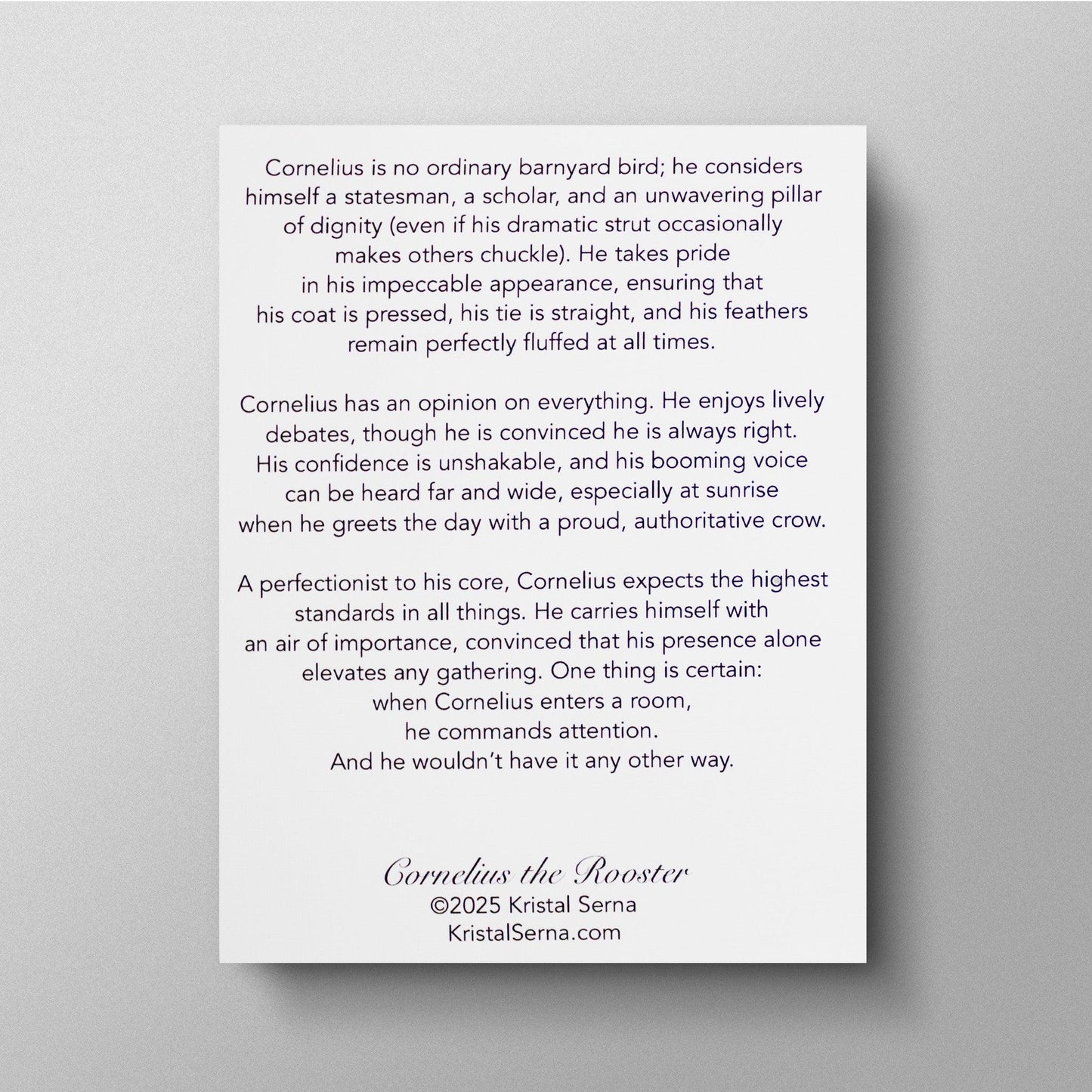 Cornelius the Rooster Blank Card - Kristal Serna, Fine Artist