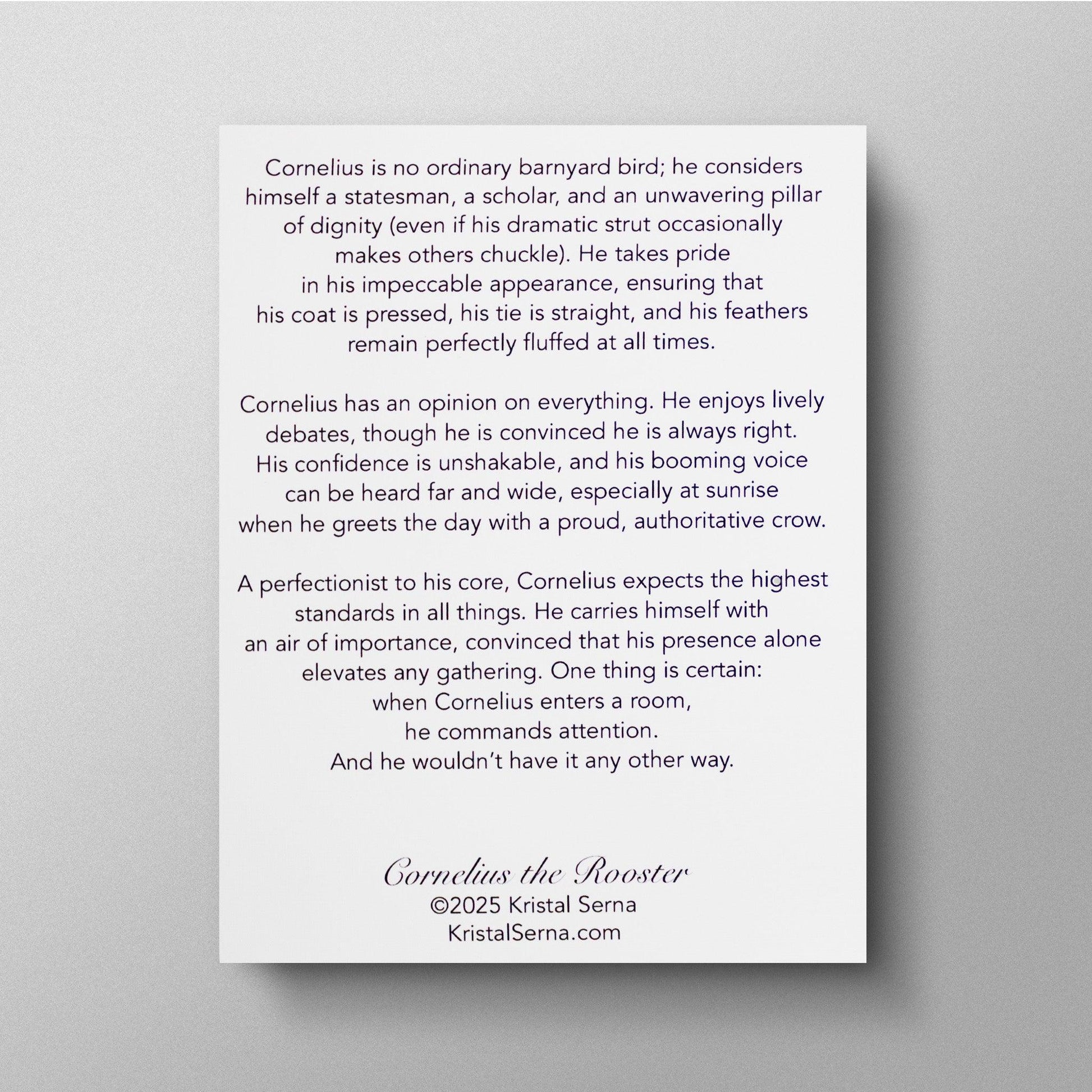 Cornelius the Rooster Blank Card - Kristal Serna, Fine Artist