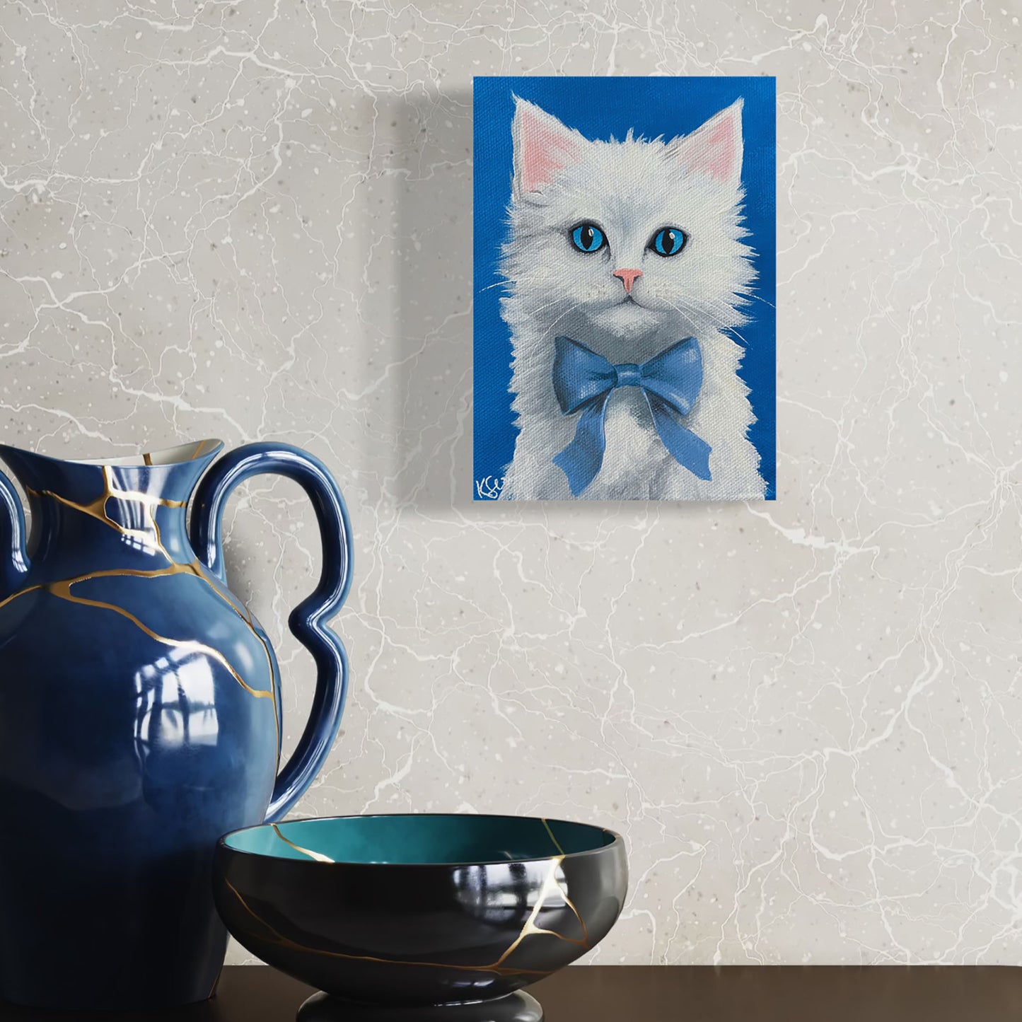 Frosting the Kitten Acrylic Painting, 5x7"
