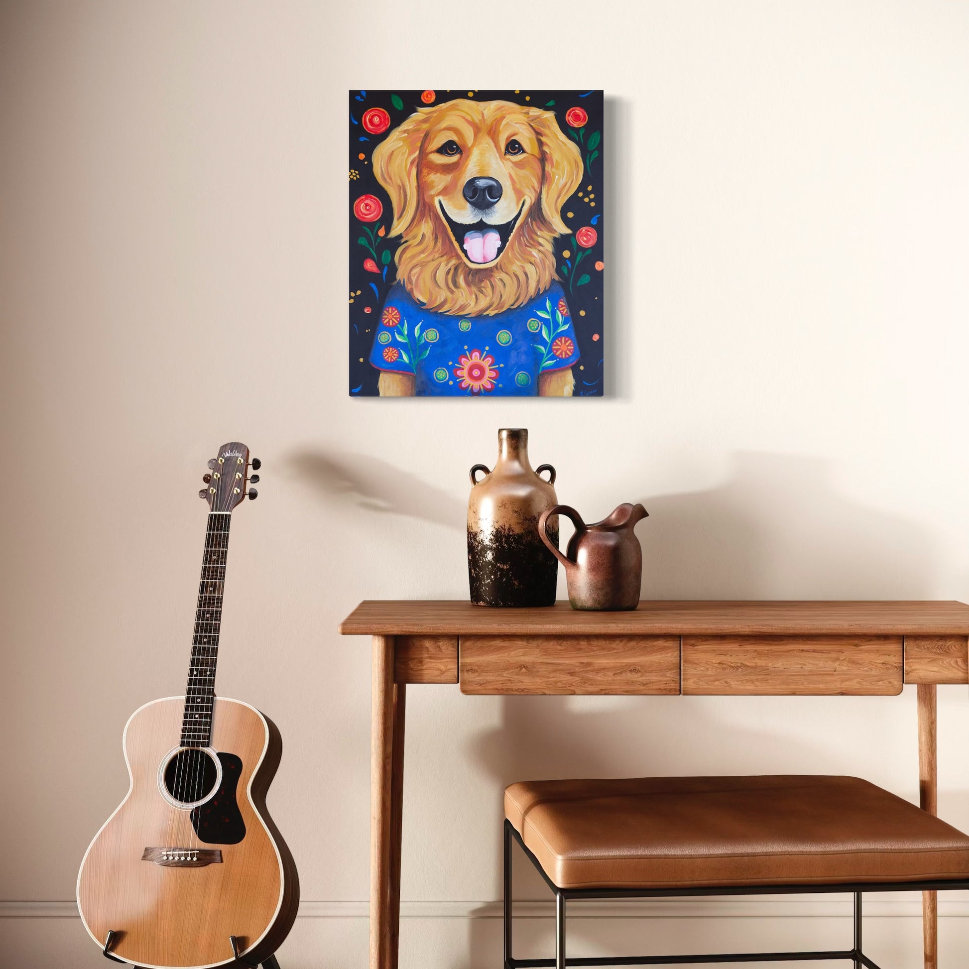 Kooper the Golden Retriever Acrylic Painting, 20x24" - Kristal Serna, Fine Artist