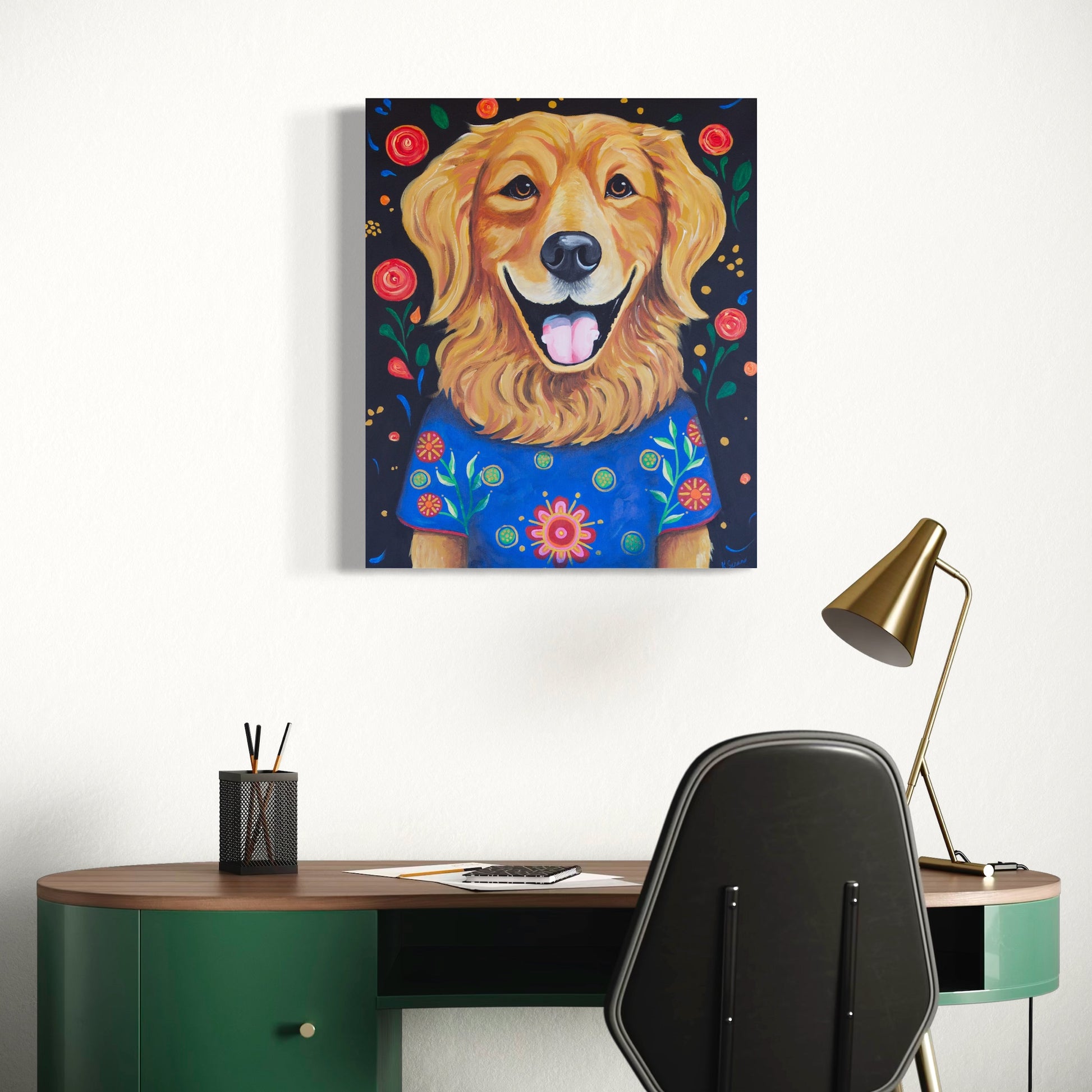 Kooper the Golden Retriever Acrylic Painting, 20x24" - Kristal Serna, Fine Artist