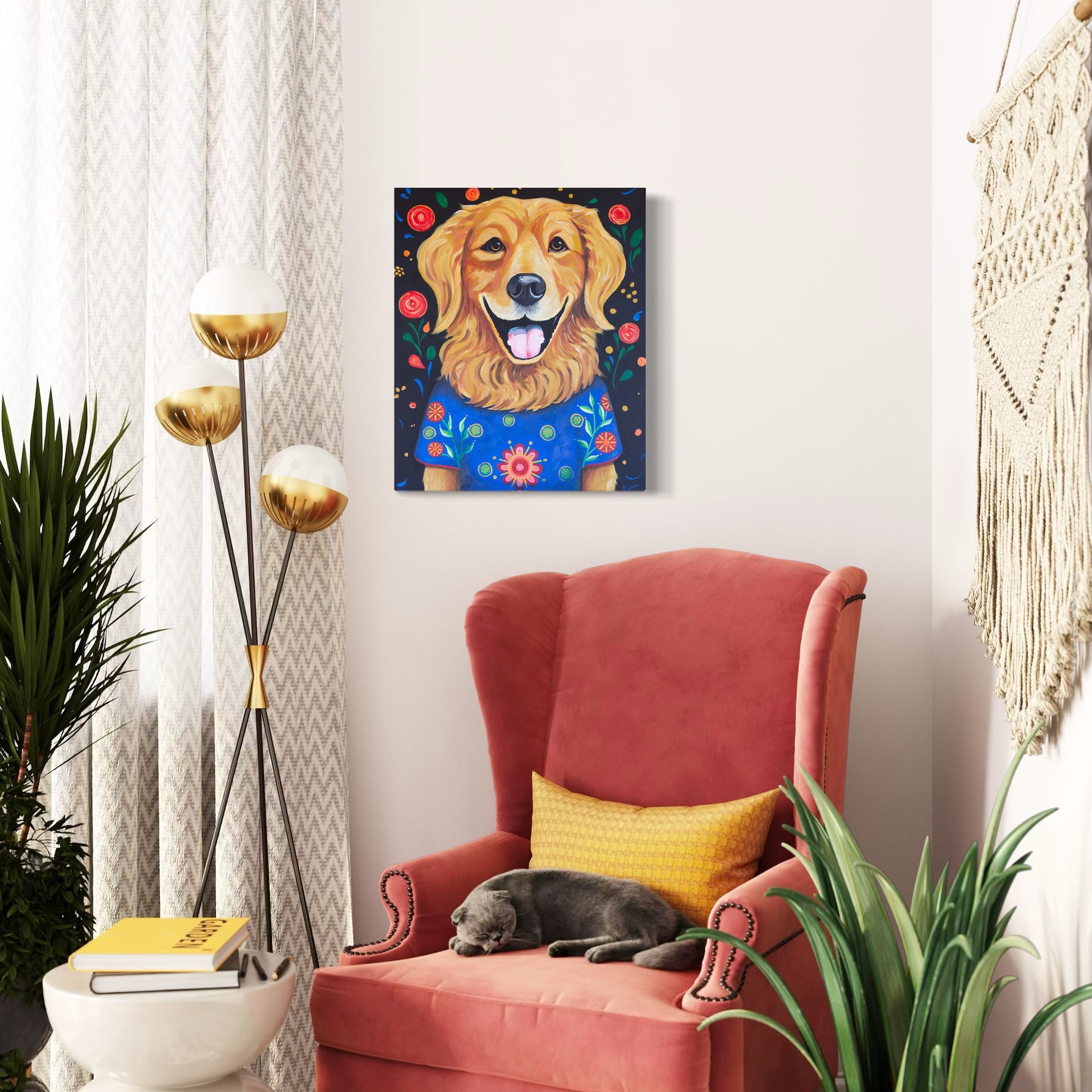 Kooper the Golden Retriever Acrylic Painting, 20x24" - Kristal Serna, Fine Artist