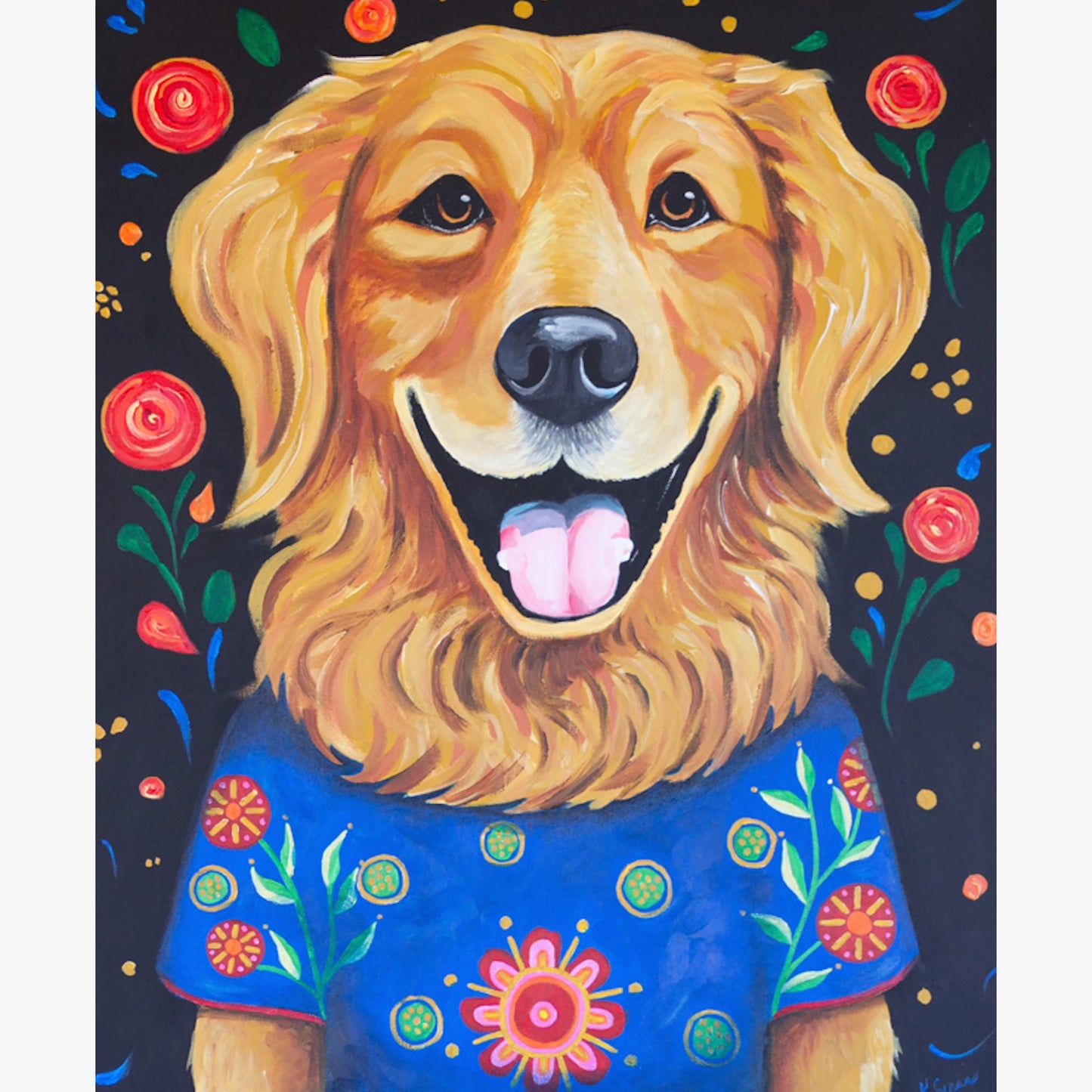 Kooper the Golden Retriever Acrylic Painting, 20x24" - Kristal Serna, Fine Artist