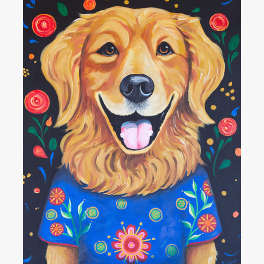 Kooper the Golden Retriever Acrylic Painting, 20x24" - Kristal Serna, Fine Artist
