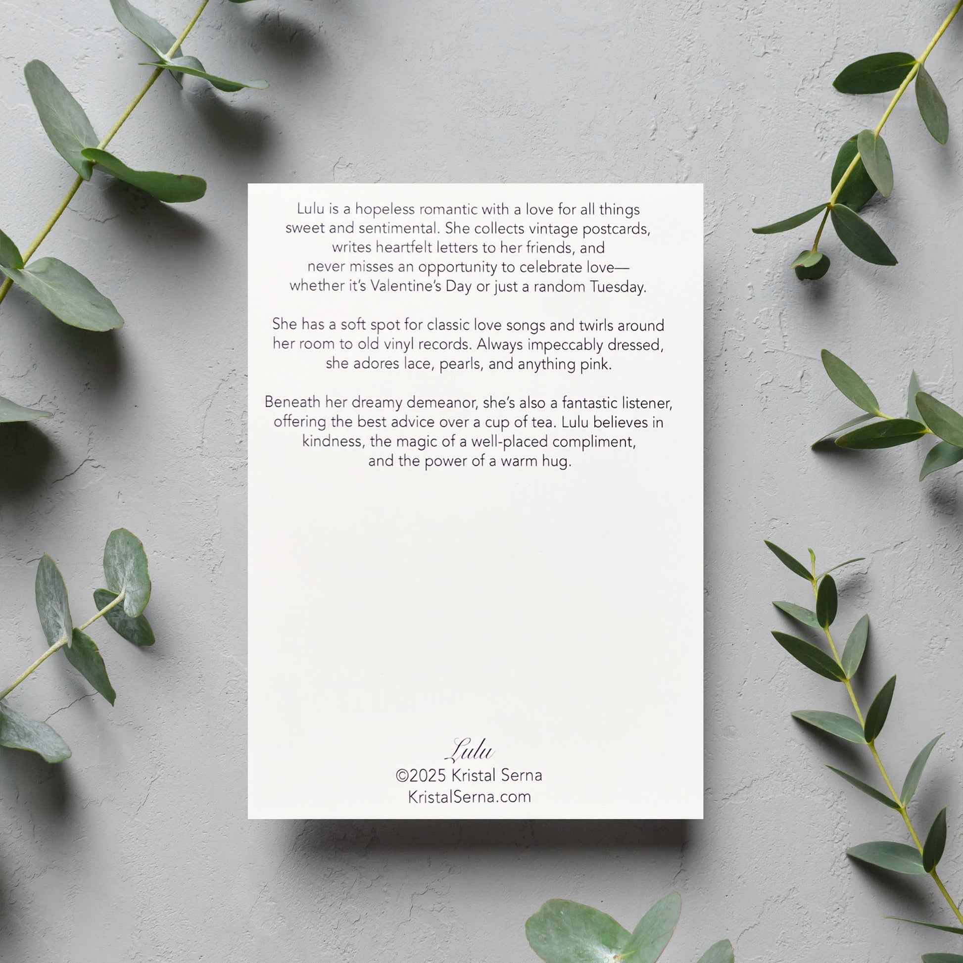 Lulu the White Cat Blank Card - Kristal Serna, Fine Artist