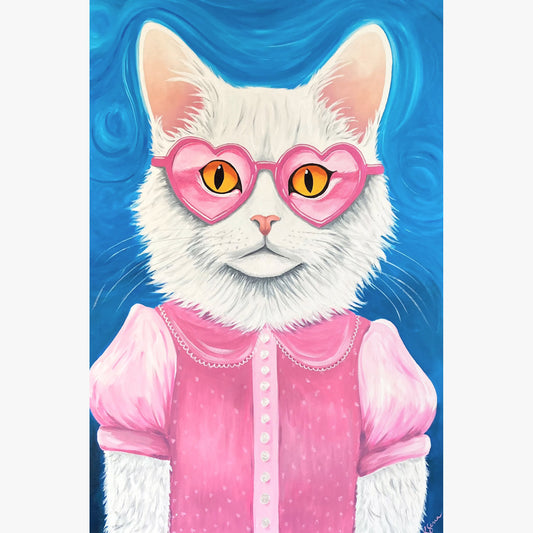 Lulu the White Cat Acrylic Painting, 24x36" - Kristal Serna, Fine Artist