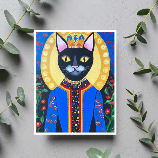 Obi the King Cat Blank Card - Kristal Serna, Fine Artist