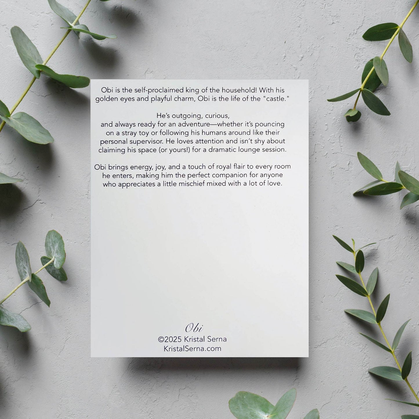 Obi the King Cat Blank Card - Kristal Serna, Fine Artist