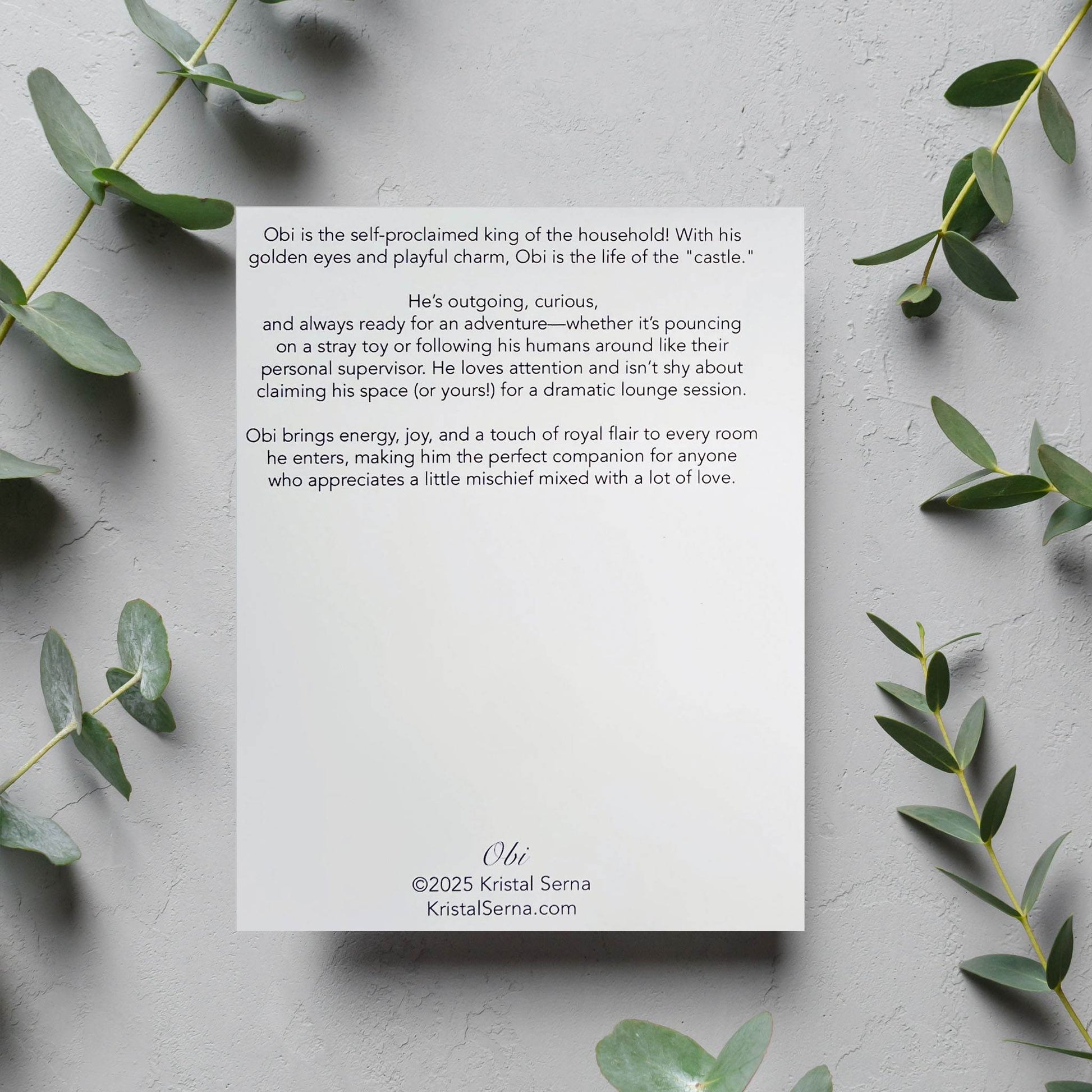 Obi the King Cat Blank Card - Kristal Serna, Fine Artist