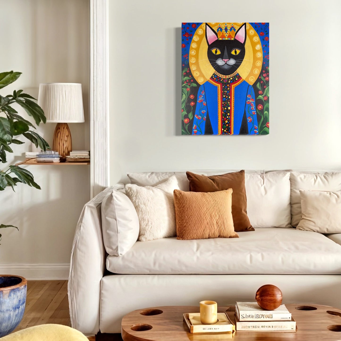 Obi the King Cat Acrylic Painting, 22x28" - Kristal Serna, Fine Artist