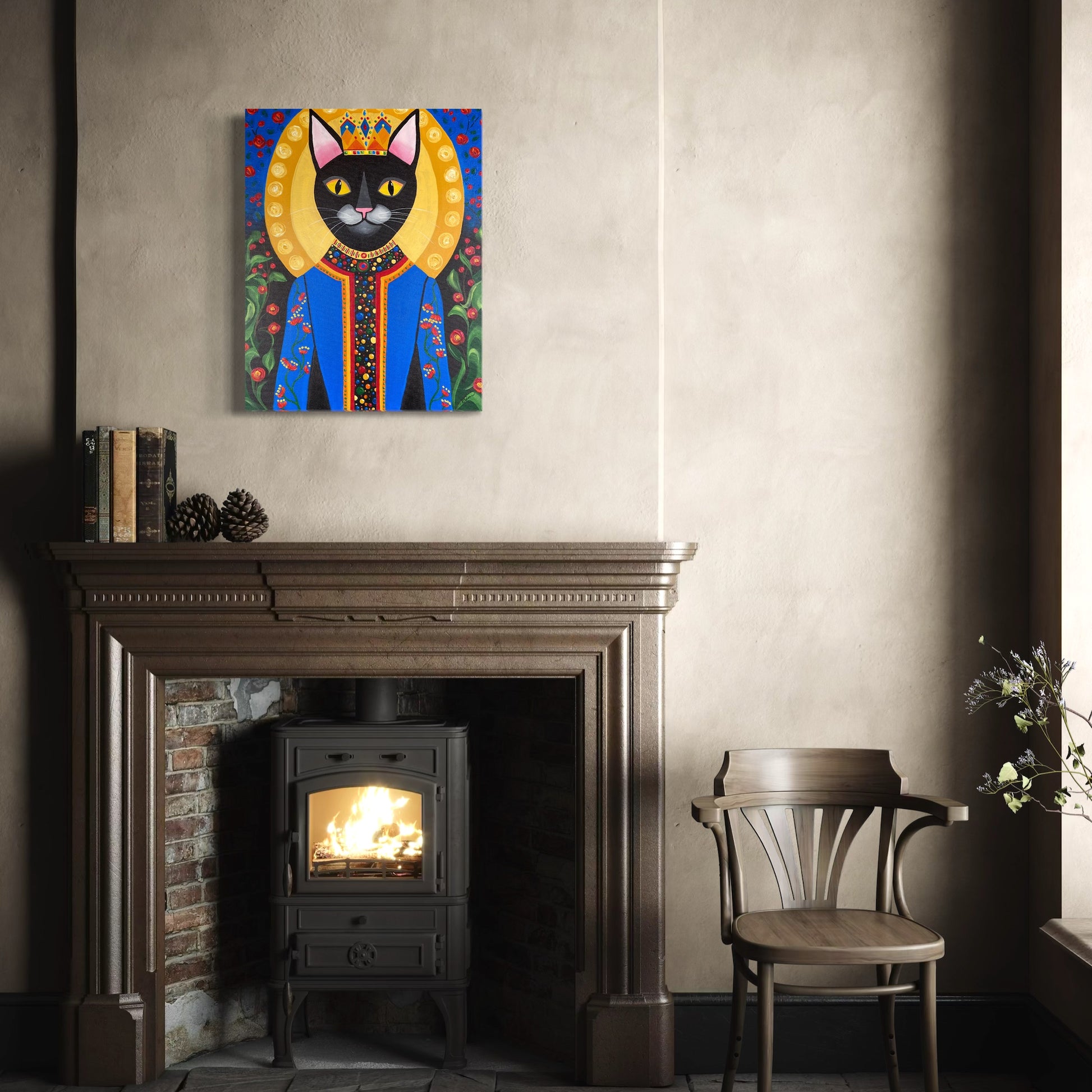 Obi the King Cat Acrylic Painting, 22x28" - Kristal Serna, Fine Artist