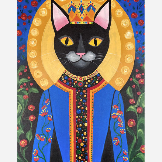 Obi the King Cat Acrylic Painting, 22x28" - Kristal Serna, Fine Artist