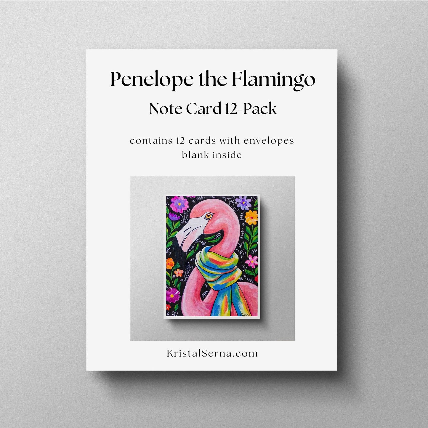 Penelope the Flamingo Blank Card - Kristal Serna, Fine Artist
