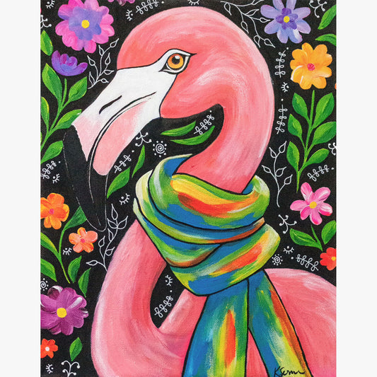 Penelope the Flamingo Acrylic Painting, 11x14" - Kristal Serna, Fine Artist
