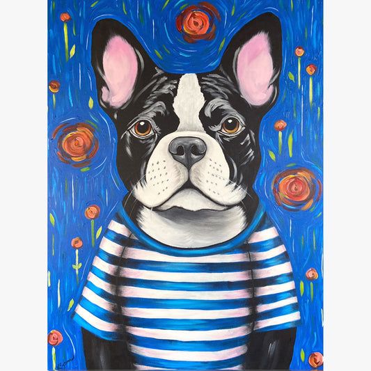 Pierre the French Bulldog Acrylic Painting, 30x40" - Kristal Serna, Fine Artist