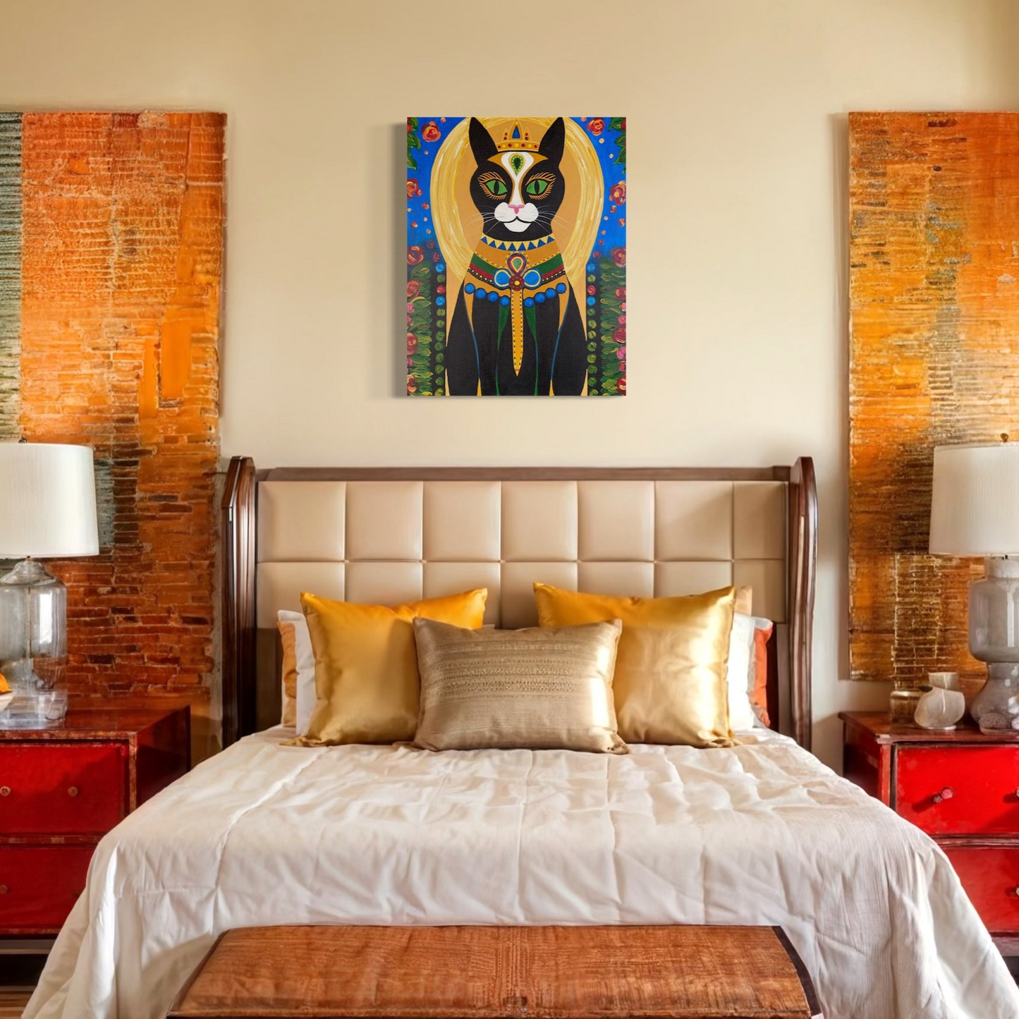 Shadow the Queen Cat Acrylic Painting, 22x28" - Kristal Serna, Fine Artist