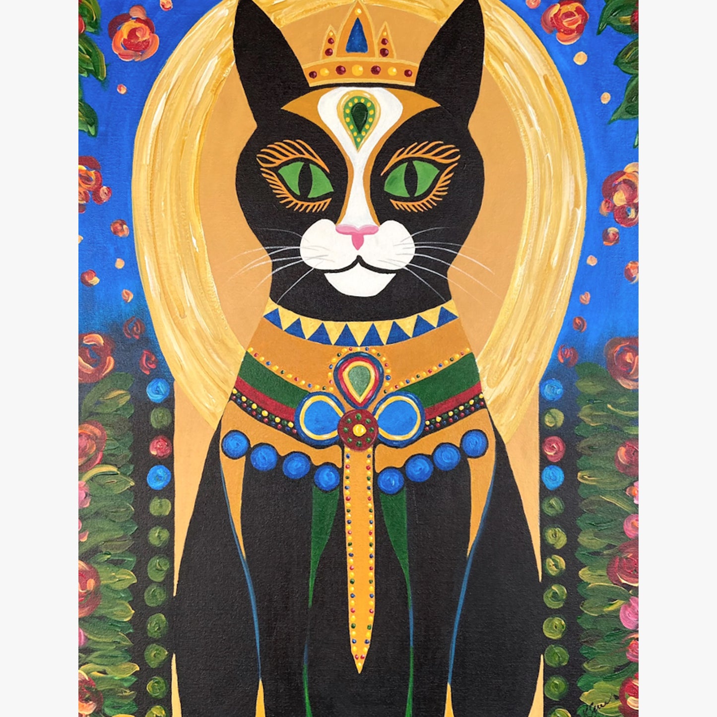 Shadow the Queen Cat Acrylic Painting, 22x28" - Kristal Serna, Fine Artist