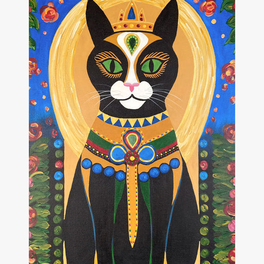 Shadow the Queen Cat Acrylic Painting, 22x28" - Kristal Serna, Fine Artist
