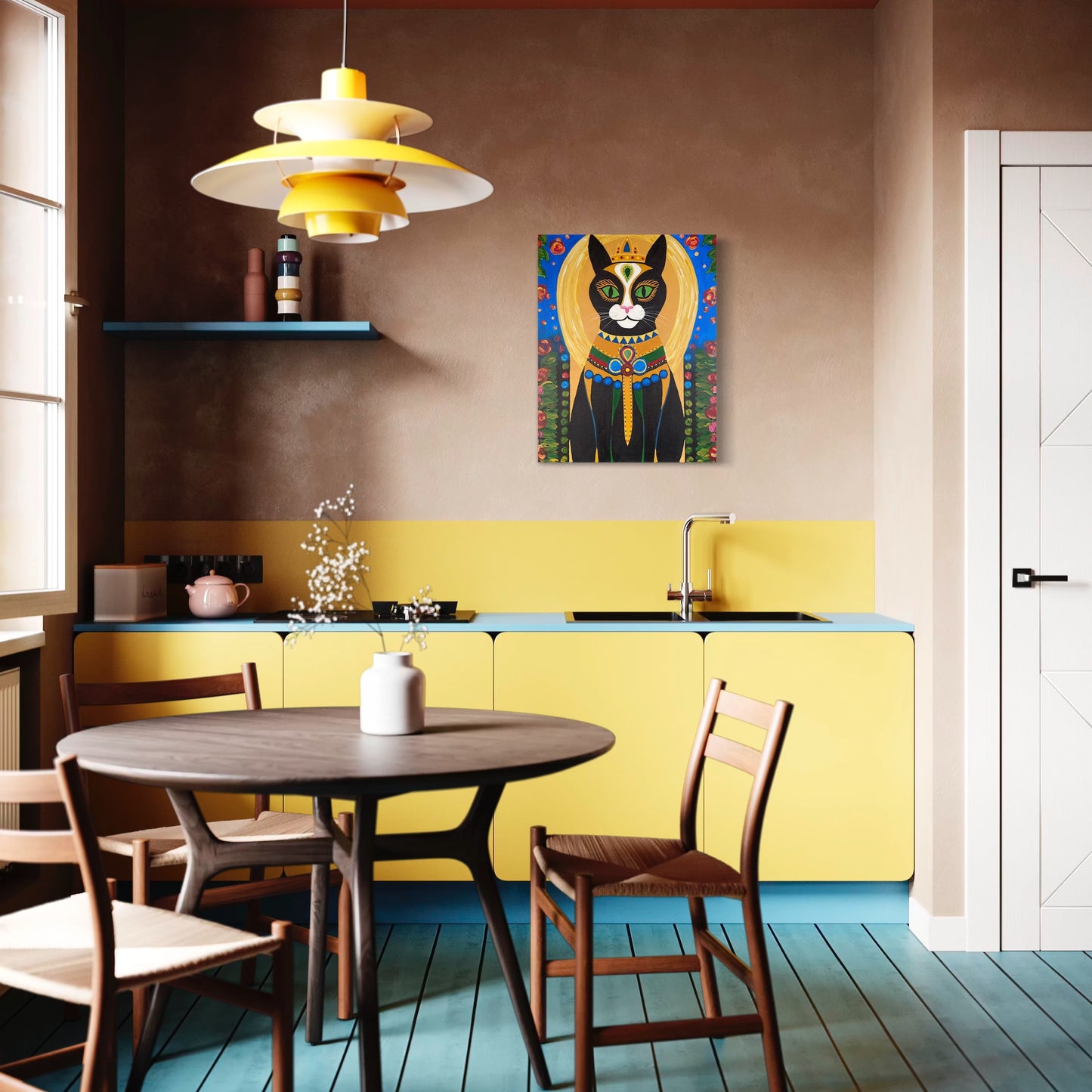 Shadow the Queen Cat Acrylic Painting, 22x28" - Kristal Serna, Fine Artist