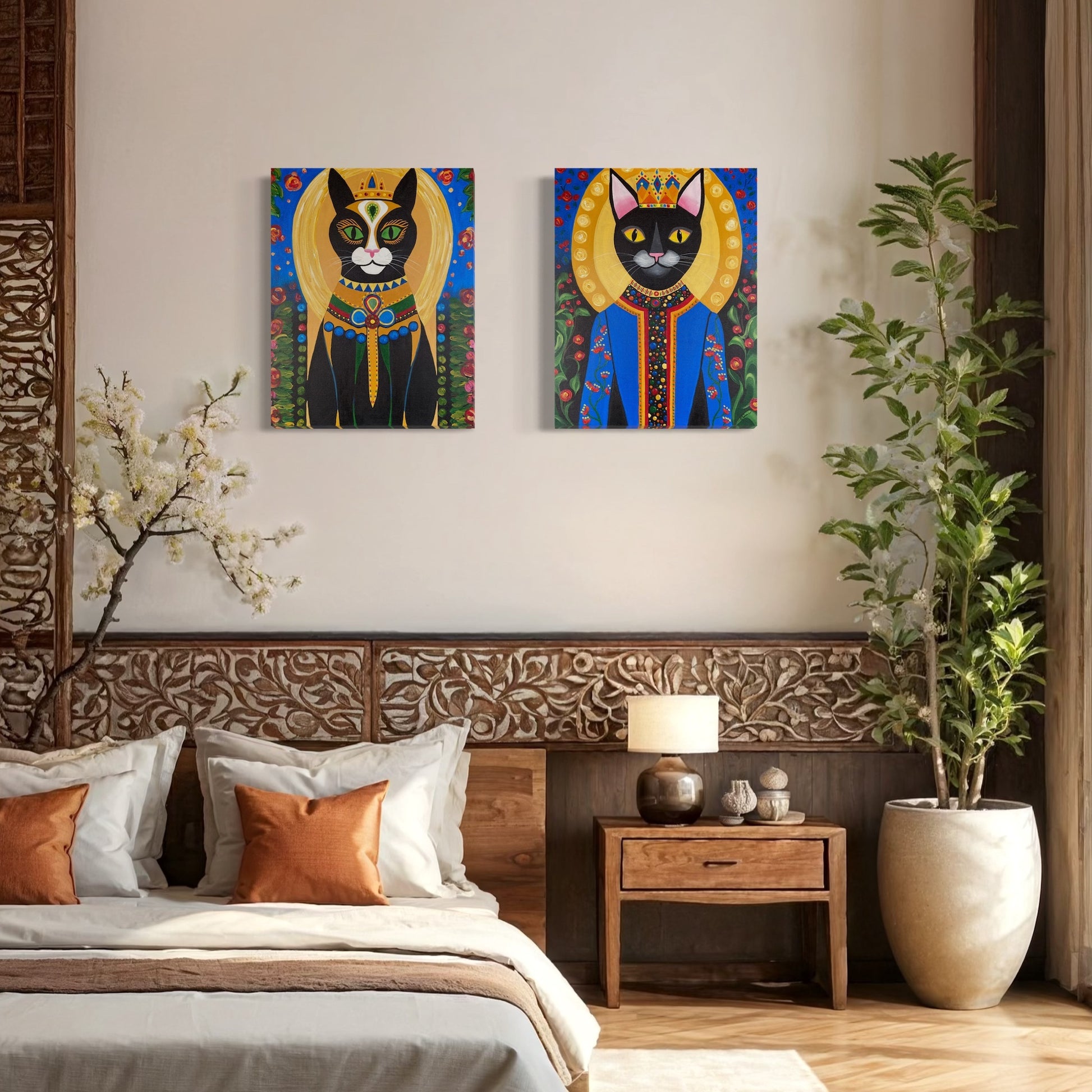 Shadow the Queen Cat Acrylic Painting, 22x28" - Kristal Serna, Fine Artist