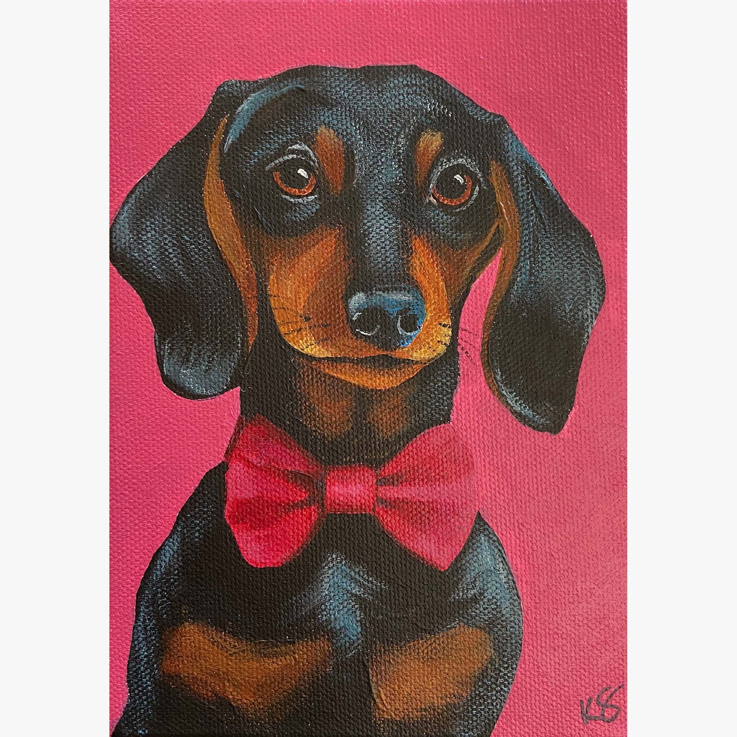 Waffles the Dachshund Puppy Acrylic Painting, 5x7"