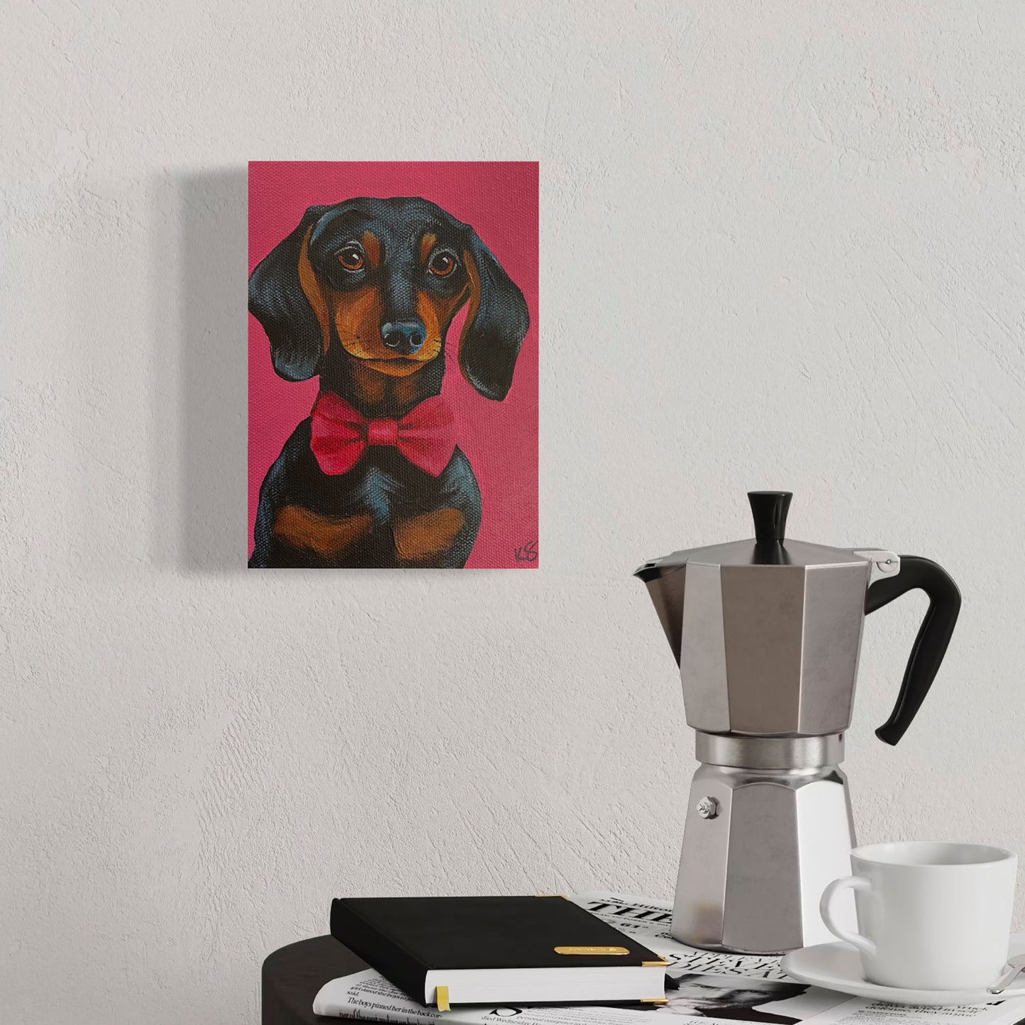 Waffles the Dachshund Puppy Acrylic Painting, 5x7"