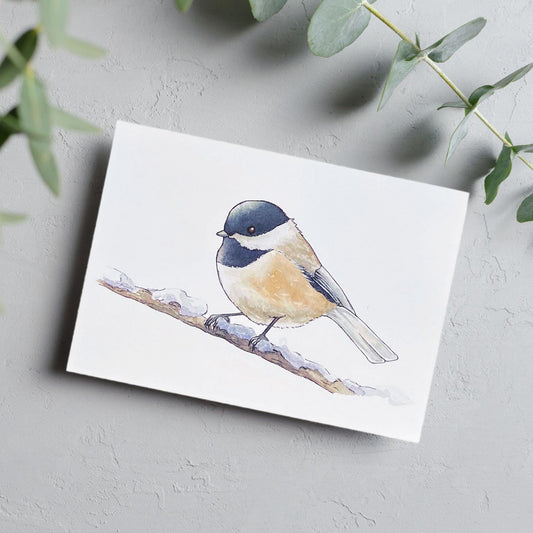 Black Capped Chickadee Blank Card - Kristal Serna, Fine Artist
