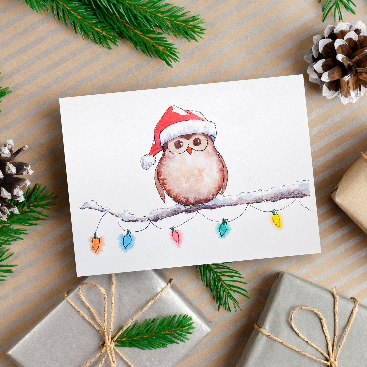 image of Christmas Owl Blank Card from Kristal Serna, Fine Artist