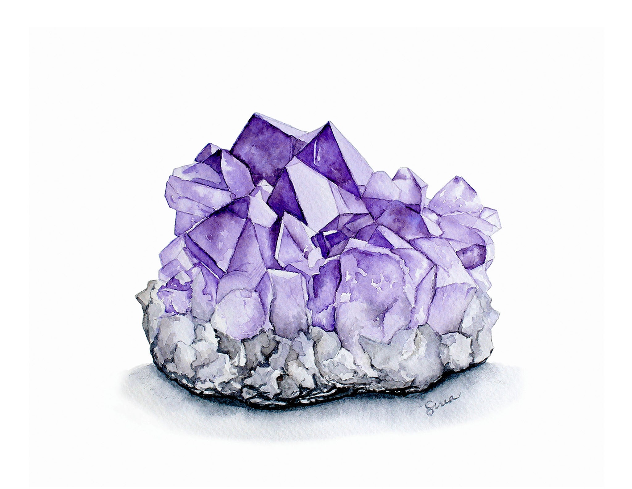 Artistic illustration of purple crystal cluster on a white background