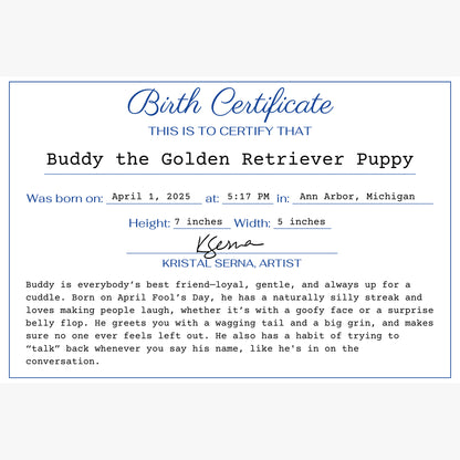 Buddy the Golden Retriever Puppy Acrylic Painting, 5x7"