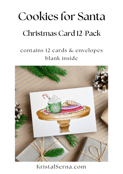 A cozy watercolor and ink painting of cookies and milk waiting for Santa, perfect for sending a warm Christmas greeting.