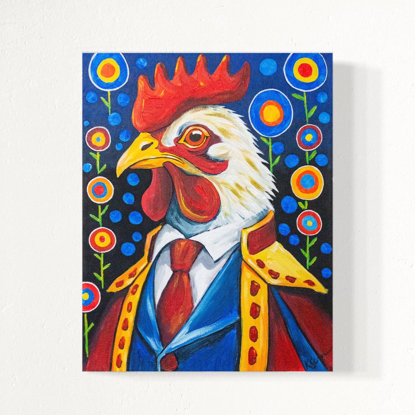 Cornelius the Rooster Acrylic Painting, 11x14"