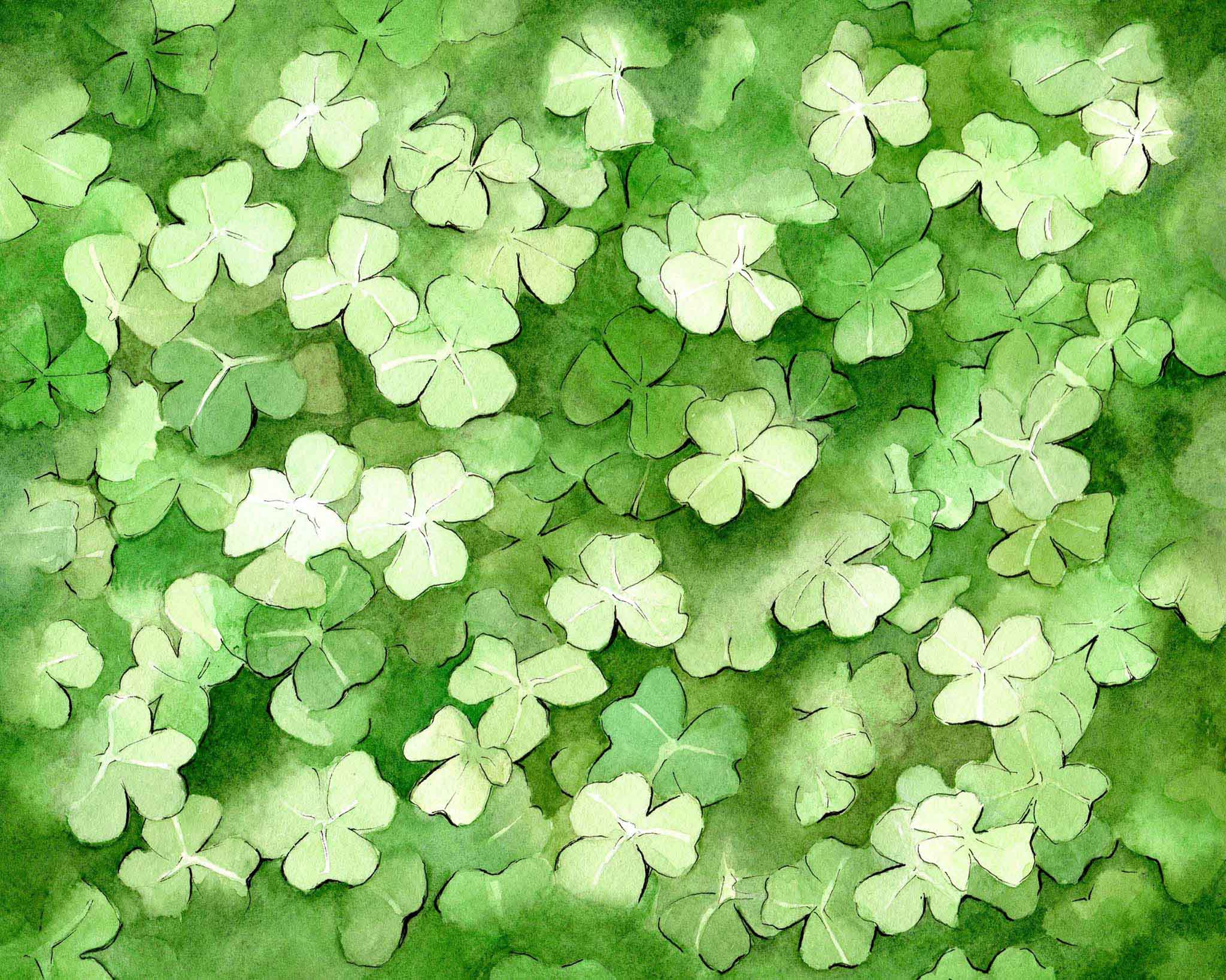 Pattern of green and white four-leaf clovers on a green background