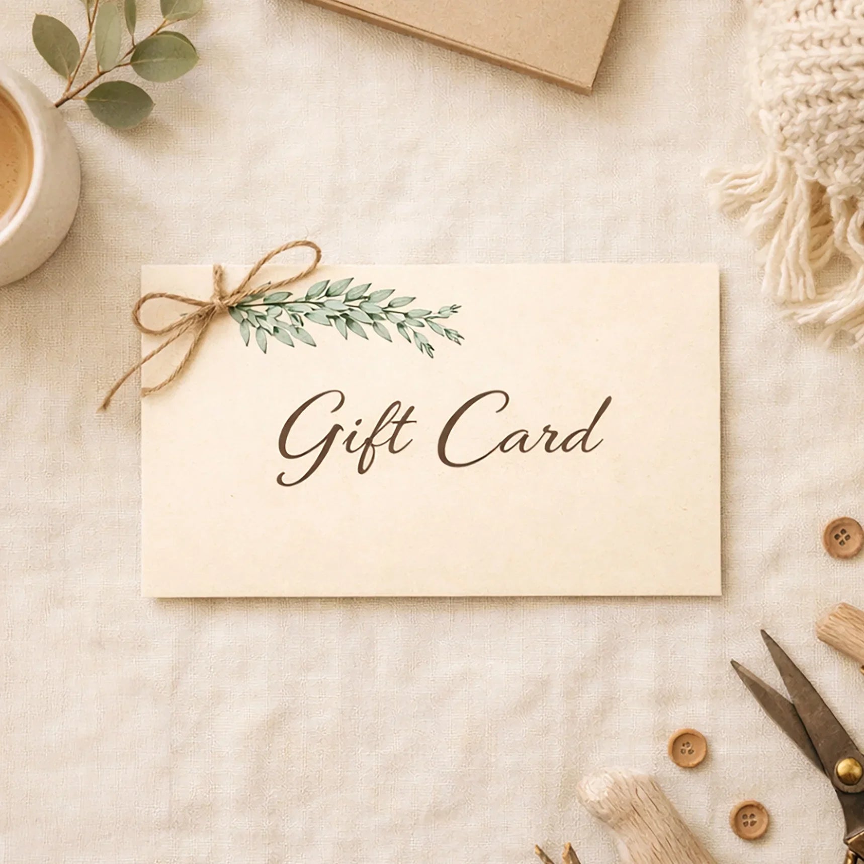 Gift card with decorative elements on a textured surface