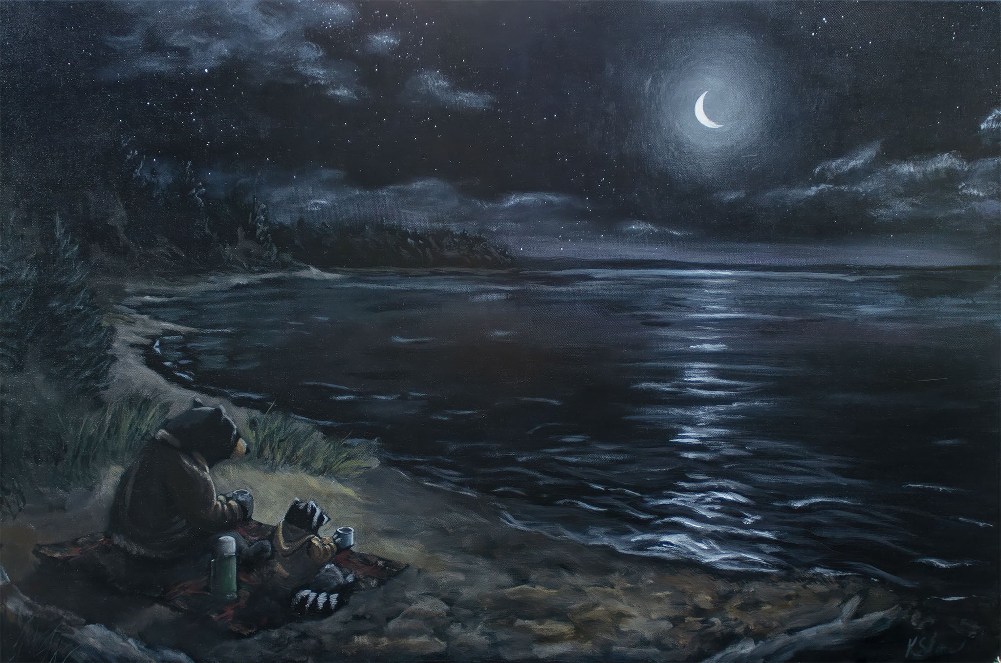 Hot Cocoa by Moonlight Art Print