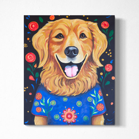 Kooper the Golden Retriever Acrylic Painting, 20x24"