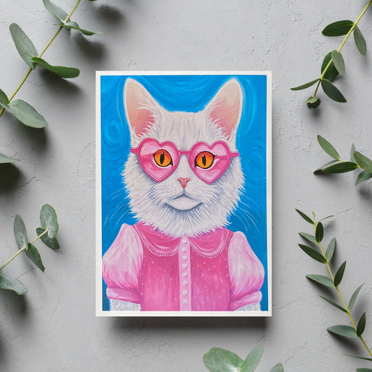 Lulu the White Cat Blank Card - Kristal Serna, Fine Artist