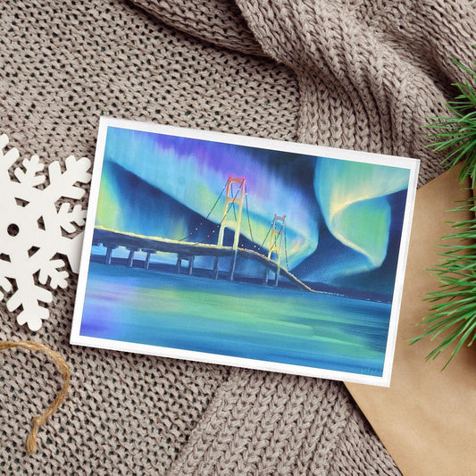 Mackinac Bridge Under the Lights Blank Holiday Card