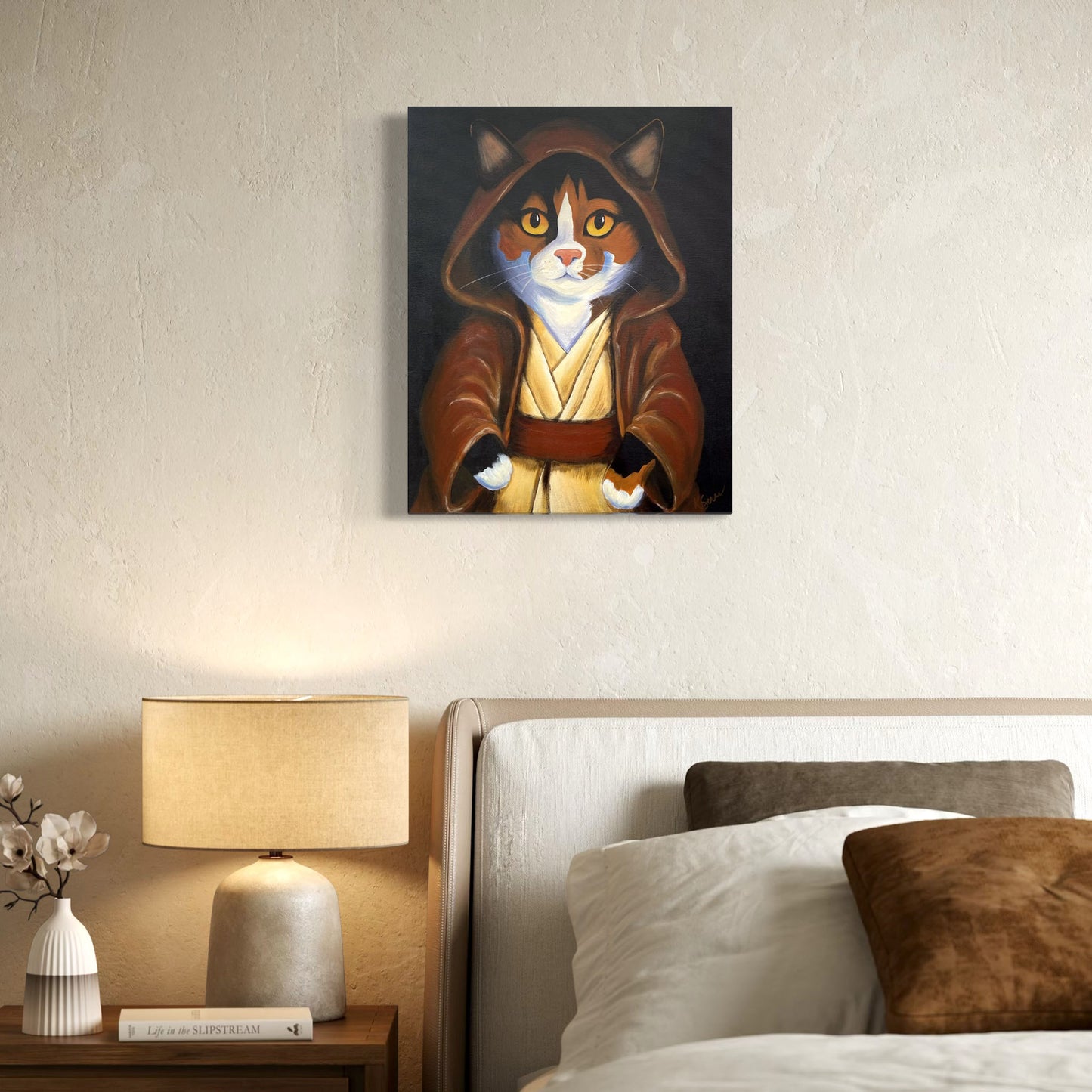Meowster Kenobi Acrylic Painting, 16x20"