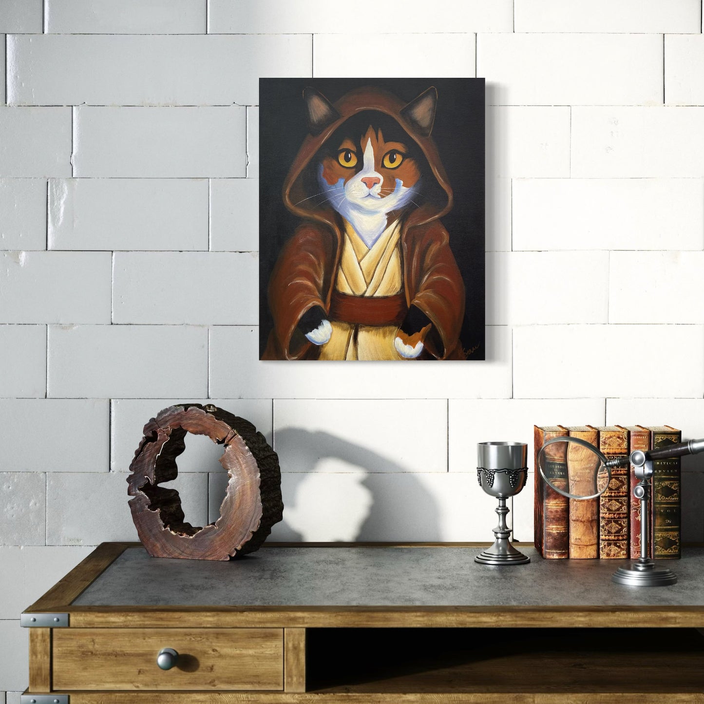 Meowster Kenobi Acrylic Painting, 16x20"