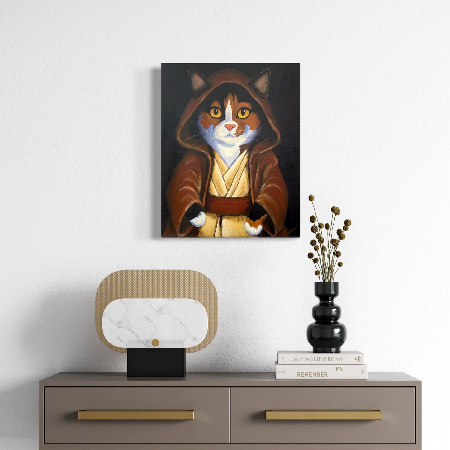 Meowster Kenobi Acrylic Painting, 16x20"