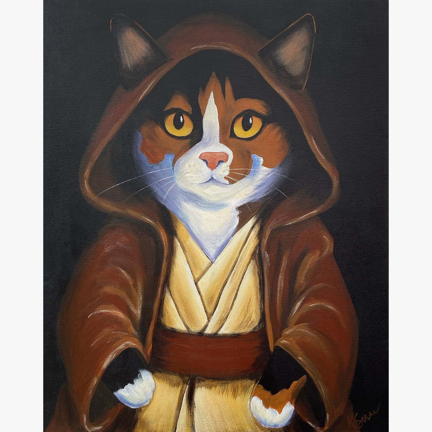 Meowster Kenobi Acrylic Painting, 16x20"