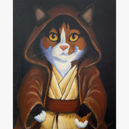 Meowster Kenobi Acrylic Painting, 16x20"