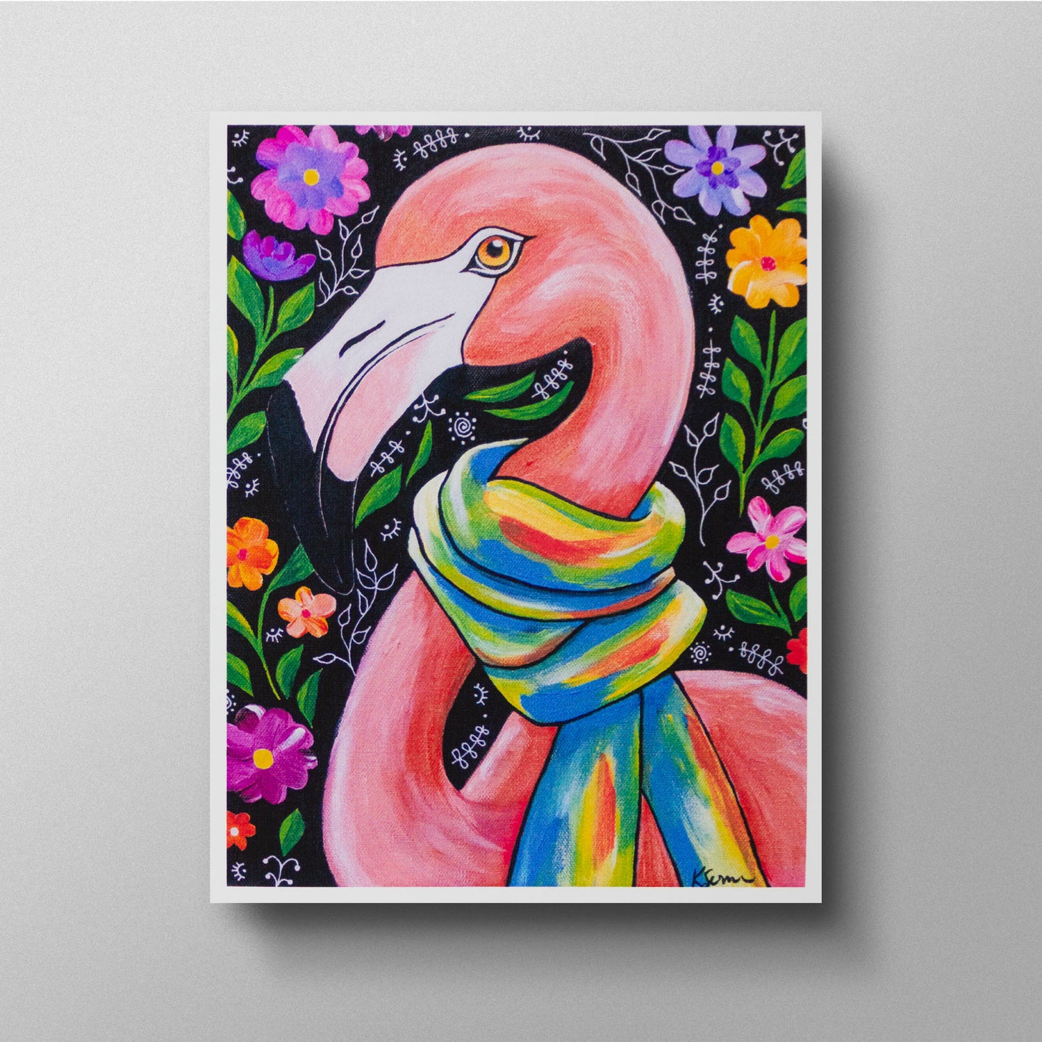 Penelope the Flamingo Blank Card - Kristal Serna, Fine Artist