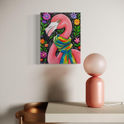 Penelope the Flamingo Acrylic Painting, 11x14"