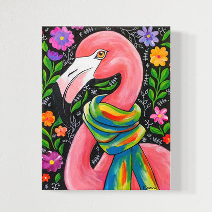 Penelope the Flamingo Acrylic Painting, 11x14"