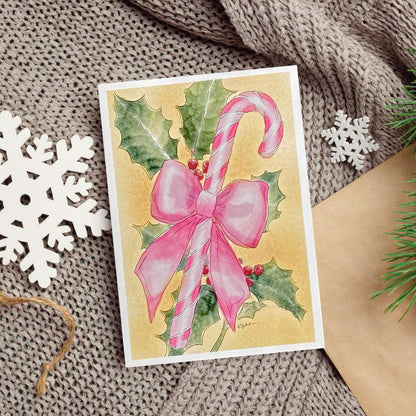 Peppermint & Holly Blank Christmas Card